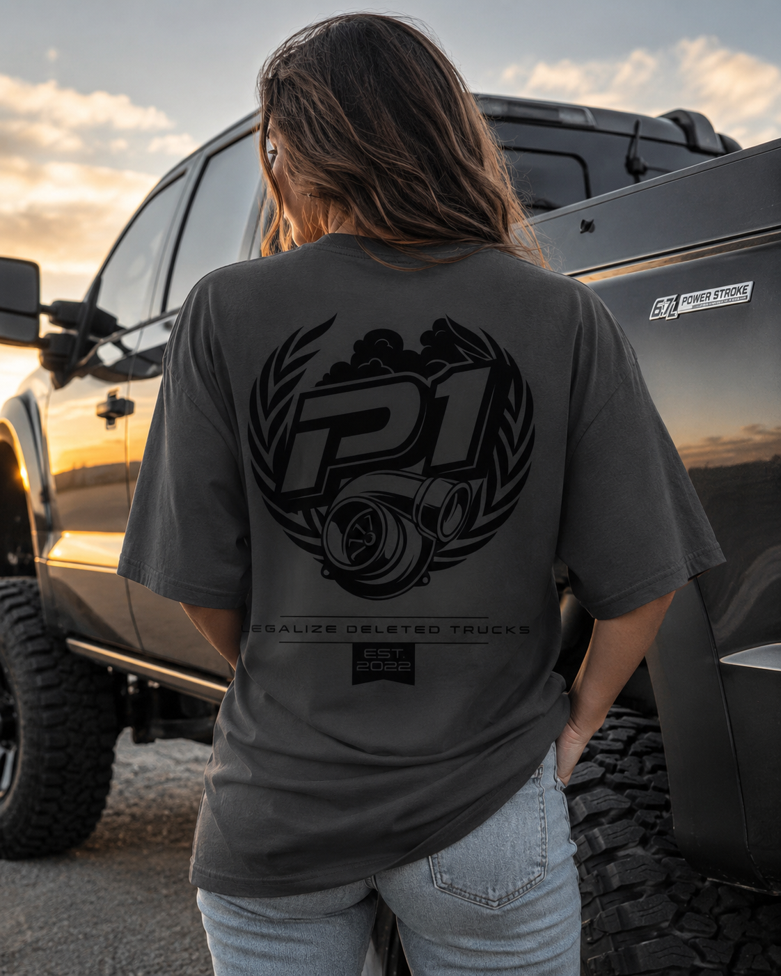 P1 Race Products | Iconic Design | Ladies Tee | Charcoal Grey (SL01CH-)
