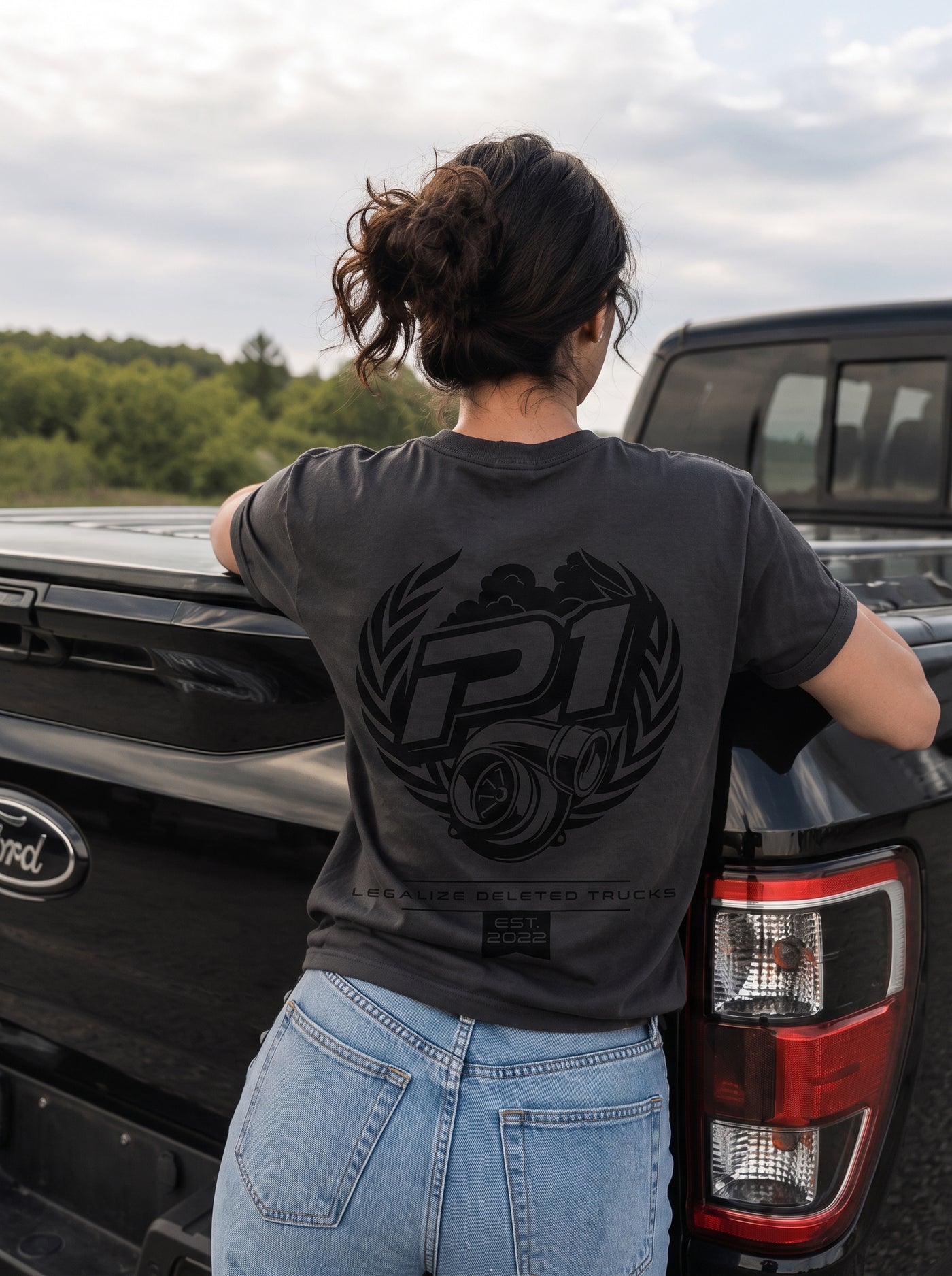 P1 Race Products | Iconic Design | Ladies Tee | Charcoal Grey (SL01CH-)