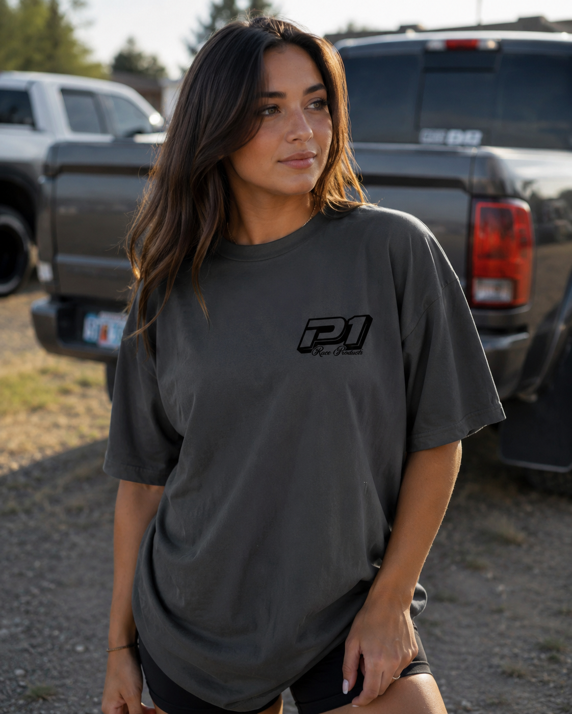 P1 Race Products | Iconic Design | Ladies Tee | Charcoal Grey (SL01CH-)