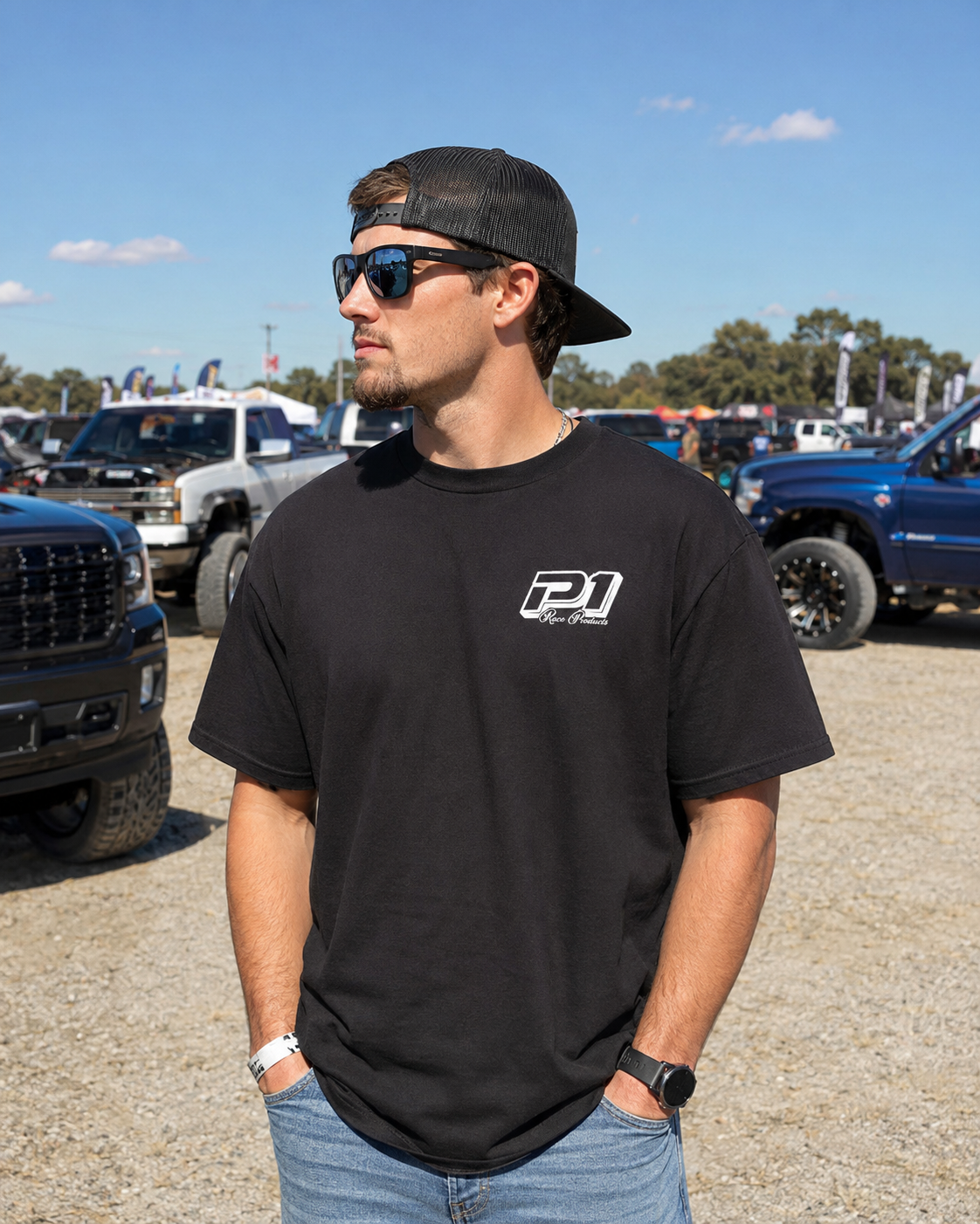 P1 Race Products | Iconic Design | Mens Tee | Black (SM01BLK-)