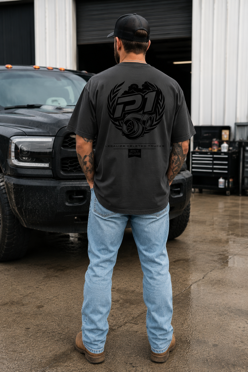 P1 Race Products Iconic Design | Mens Tee | Charcoal Grey (SM01CH-)